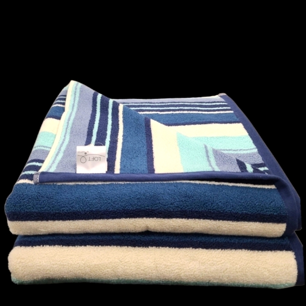 8pc Loft Turquoise Cream Blue Striped Cotton Bath Hand Washcloth Towel Set New - Picture 6 of 10